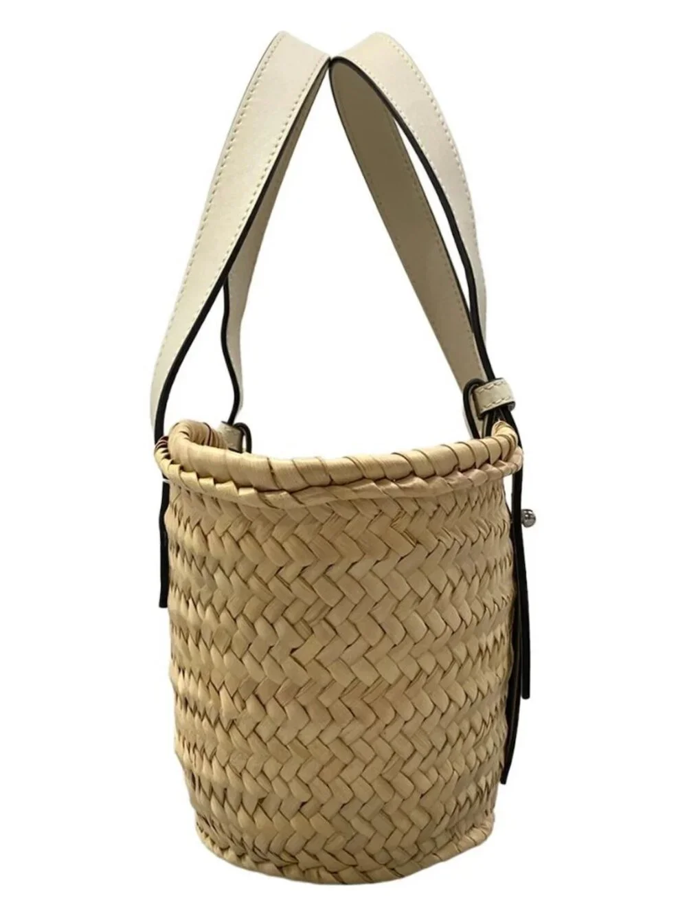 LOEWE Basket A223S93X28 Cream White Straw Leather Tote Bag